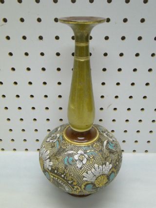 Antique Doulton Lambeth England Slaters Patent 10 5/8in Vase Enameled