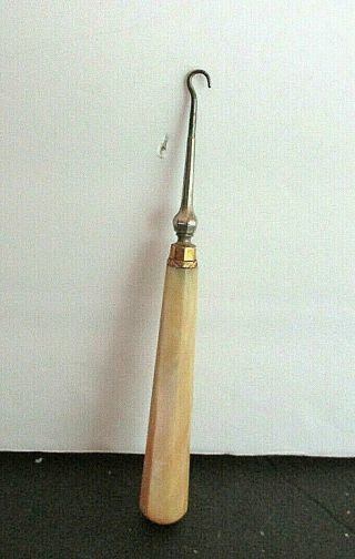 Antique,  Mother - Of - Pearl Button Hook,  For High - Button Victorian Shoes.  6 " Long.