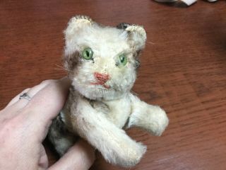 Antique German Rare Steiff Miniature Jointed Tabby Cat Kitten 4 " No Id