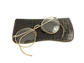 Vtg Antique Ao Fulvue 1/10 12k Gf Gold Filled Etched Wire Rim Eyeglass W/case