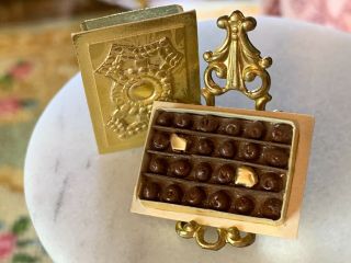 Artisan Miniature Dollhouse Vintage Gold Box Of Truffles From France C1980s
