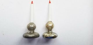 Antique Mercury Glass Candelsticks With Attached Candles