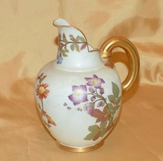 Antique Royal Worcester Flat Back Porcelain Blush Autumnal Floral Gold Jug C1887