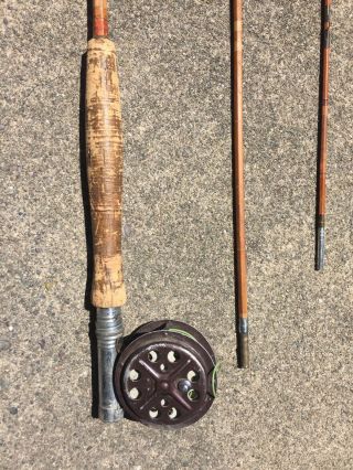 Vintage South Bend 24 - 9’ Bamboo Fly Fishing Rod W/ Pflueger Reel,  Needs Helps