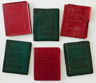 6 Antique Little Leather Library Books Shakespeare Browning Burns Lincoln 1920s