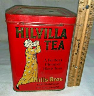 Antique Hilvilla Tea Tin Litho Can Hills Bros Coffee Co San Francisco Ca Grocery
