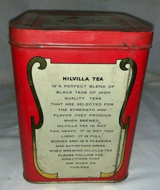 ANTIQUE HILVILLA TEA TIN LITHO CAN HILLS BROS COFFEE CO SAN FRANCISCO CA GROCERY 4