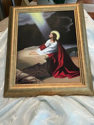 Vintage Jesus God Painting Oil Signed 14 X 17 Inches Gold Frame