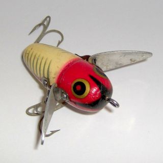 1940 - 48 Heddon " Crazy Crawler " Wood Lure In Red & White Shore Minnow Flap - Rig