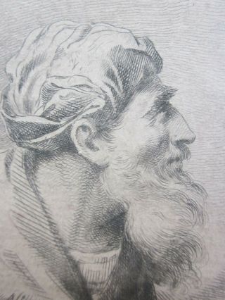 Antique 18th Century Etching,  Old Master,  Portrait Of Bearded Man,  Signed,  J S