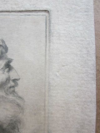 Antique 18th Century Etching,  OLD MASTER,  Portrait of Bearded Man,  Signed,  J S 5