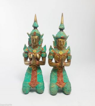 Thai Guardian Angel Theppanom Buddhist Sculpture Brass Statue Old Amulet