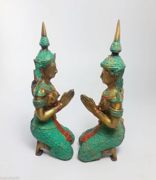 Thai Guardian Angel Theppanom Buddhist Sculpture Brass Statue Old Amulet 2
