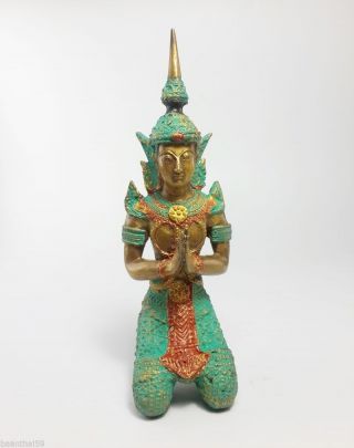 Thai Guardian Angel Theppanom Buddhist Sculpture Brass Statue Old Amulet 3