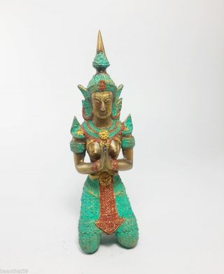 Thai Guardian Angel Theppanom Buddhist Sculpture Brass Statue Old Amulet 4