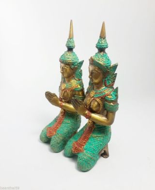 Thai Guardian Angel Theppanom Buddhist Sculpture Brass Statue Old Amulet 7