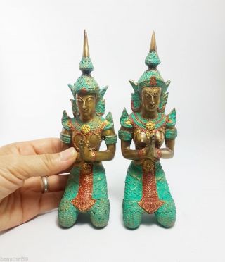 Thai Guardian Angel Theppanom Buddhist Sculpture Brass Statue Old Amulet 8