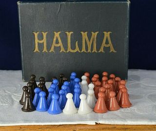 Antique Rare Halma Game Glass Paws Counters Markers Cones Old Vintage Toys Colle