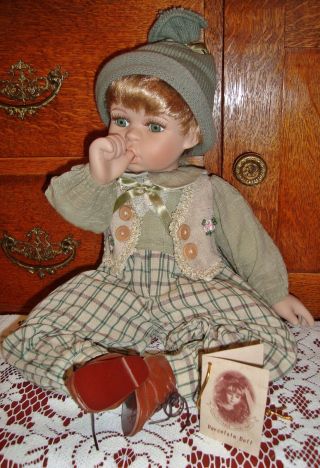 Jan Lee 18 " Blonde Boy Thumb Sucking Porcelain Doll Sits Vintage