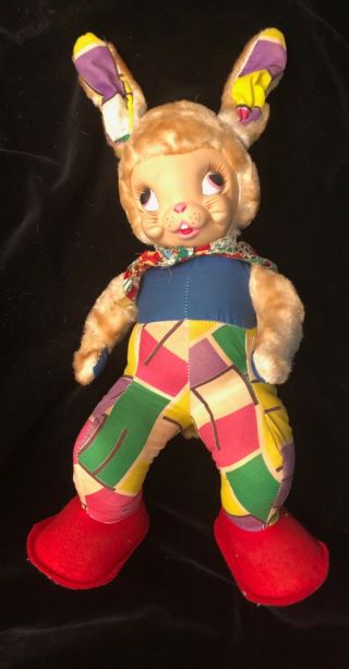 Vintage Rushton Star Creation Bunny,  Colorful Plush,  Rubber Face 23 "