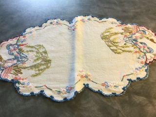 Vintage Tray/dressing Table Cloth Pretty Crinoline Ladies Hand Embroidered