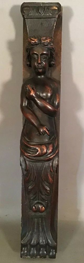 Antique 19thc Salvage Victorian Estate Old Carved Nude Lady Caryatid Wall Statue