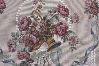 French Antique Romantic Baskets Of Roses & Ribbons Cotton Tapestry Sample Fabric 5