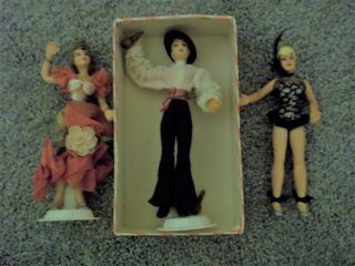 Trio Adorable 7 " Vintage Flagg Dolls All Dancers - Man W/orig Box Vg - Ec