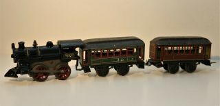 Antique Ives No4 Windup,  Cast Iron Toy Train Engine And Passenger Cars Pre War
