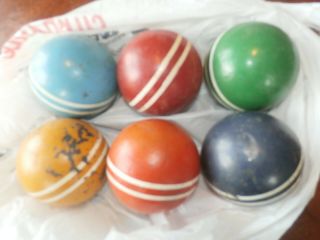 Set 6 Vintage Antique Striped Croquet Balls