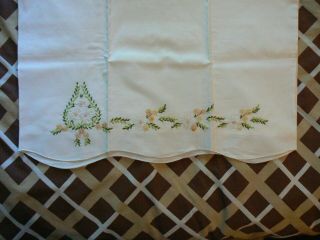 Vintage White Cotton Or Linen Embroidered Pillow Cases.  Floral Design.