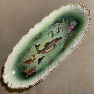 Antique Limoges France L.  R.  L.  Hand Painted Fish Platter