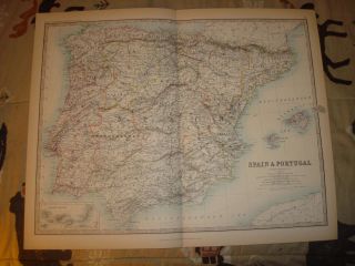 Antique Spain Portugal Canary Islands Map Royal Atlas N