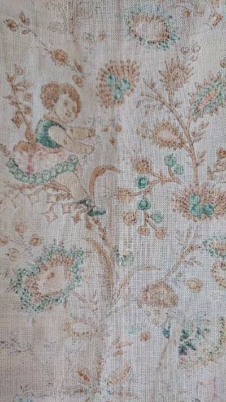 Sweet Curtain Panel Antique French Lace Mademoiselles & Flowers C1910