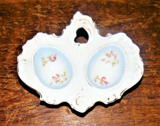 Antique Porcelain Fancy Floral Double Deviled Egg Finger Tray Eggcup Go With Exc