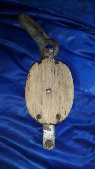 Vintage Wooden Ships Double Pulley Block Iron Hook Maritime Marine Nautical Boat
