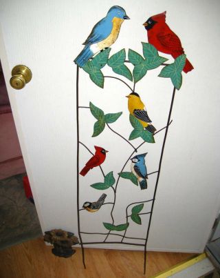 Antique Folk Art Bird Metal Art Trellis Audubon Bird Painting Primitive