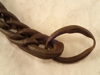 Antique Blacksmith Made,  Forged Wrought Iron,  Short Braided Looped Chain,  30 