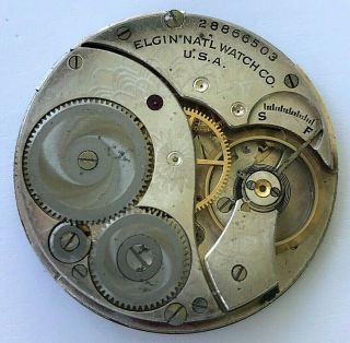12s - Antique 1926 Elgin Hand Winding Pocket Watch Movement W.  Seconds Hand Reg.