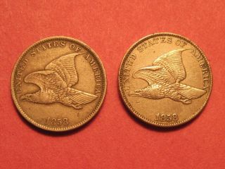 1858 Flying Eagle Cents (small & Large Letters) Antique Copper - Nickel Pennies
