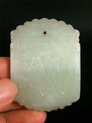 Antique Old Chinese Nephrite Celadon Jade Pendant Netsuke Toggle Figures,  Verses