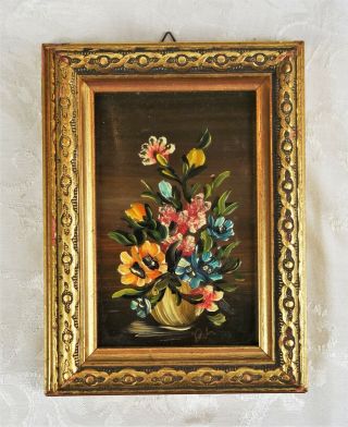 Vintage Mid Century Floral Oil Painting Vase And Flowers Signed
