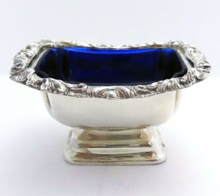 Large Antique 1903 Sterling Silver Blue Glass Liner English Salt Cellar Cruet