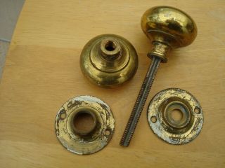 2 X Vintage Brass Door Knobs / Handles 2 " Across With Screw Thread Spindle