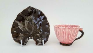 Rare Antique Art Nouveau Zsolnay Pecs Majolica Lotus Flower Cup & Saucer 1880 1