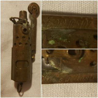 Antique 1920s Neverfail Brass Trench Lighter - Made In Austria Pat 105107 Imco