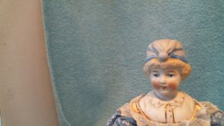 Antique 11 " Bisque Bonnet Head Doll Blue Hat & Dress Cloth Body 3 Hertwig ?