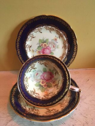 Antique Paragon Porcelain Cabbage Rose Flowers Cup Trio