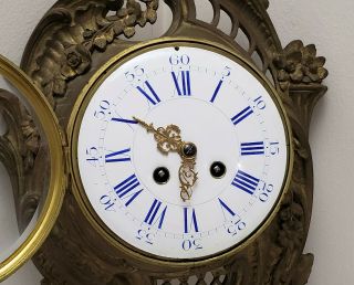 19th c Antique French Gilt Bronze Cartel Hanging Wall Clock Japy Freres 2