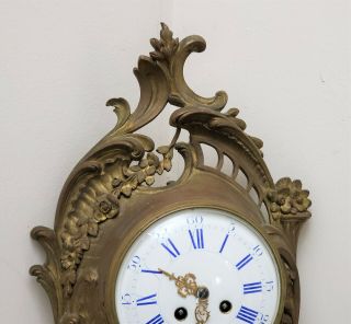 19th c Antique French Gilt Bronze Cartel Hanging Wall Clock Japy Freres 3